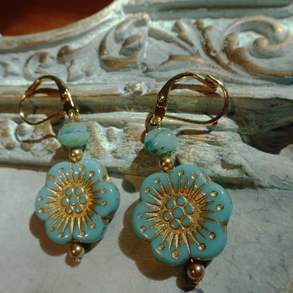 Handcrafted artisanal earrings with whimsical Czech windflowers in 12 colors - Picture 11 of 17
